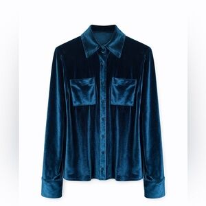 VINTAGE Velvet Button-Up Shirt in Deep Blue